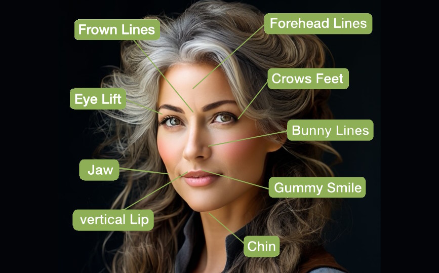 Anti-wrinkle injection treatment areas