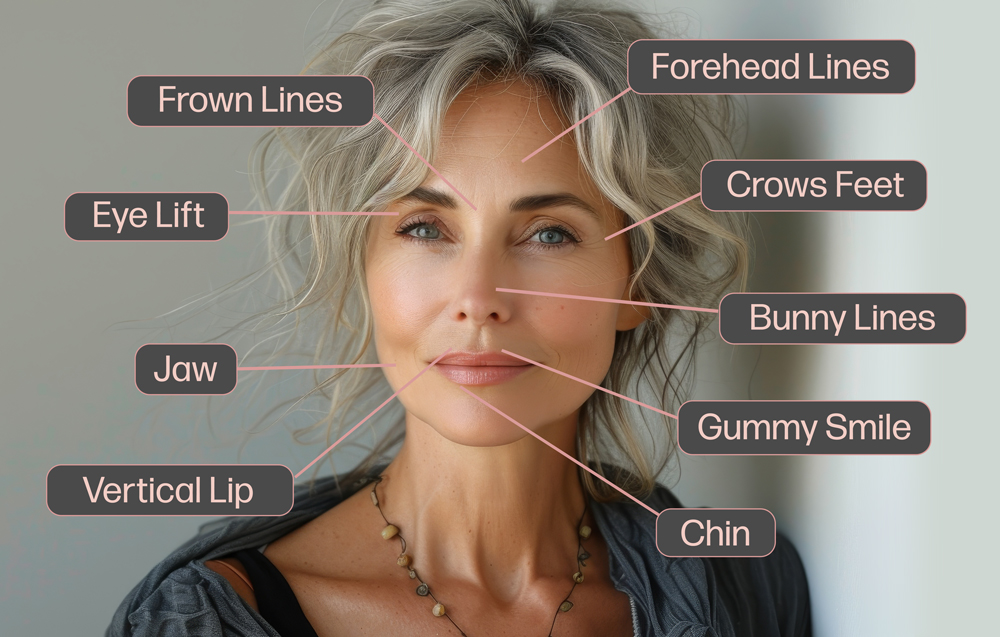 Anti-wrinkle injection treatment areas